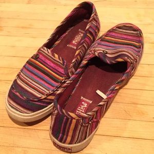 Rainbow fabric slip on flats by mad love size 8